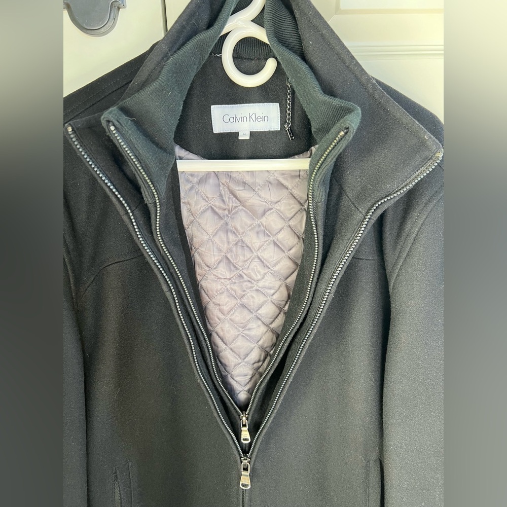 Mens Calvin Klein Insulated Wool Dress Coat Black (M)